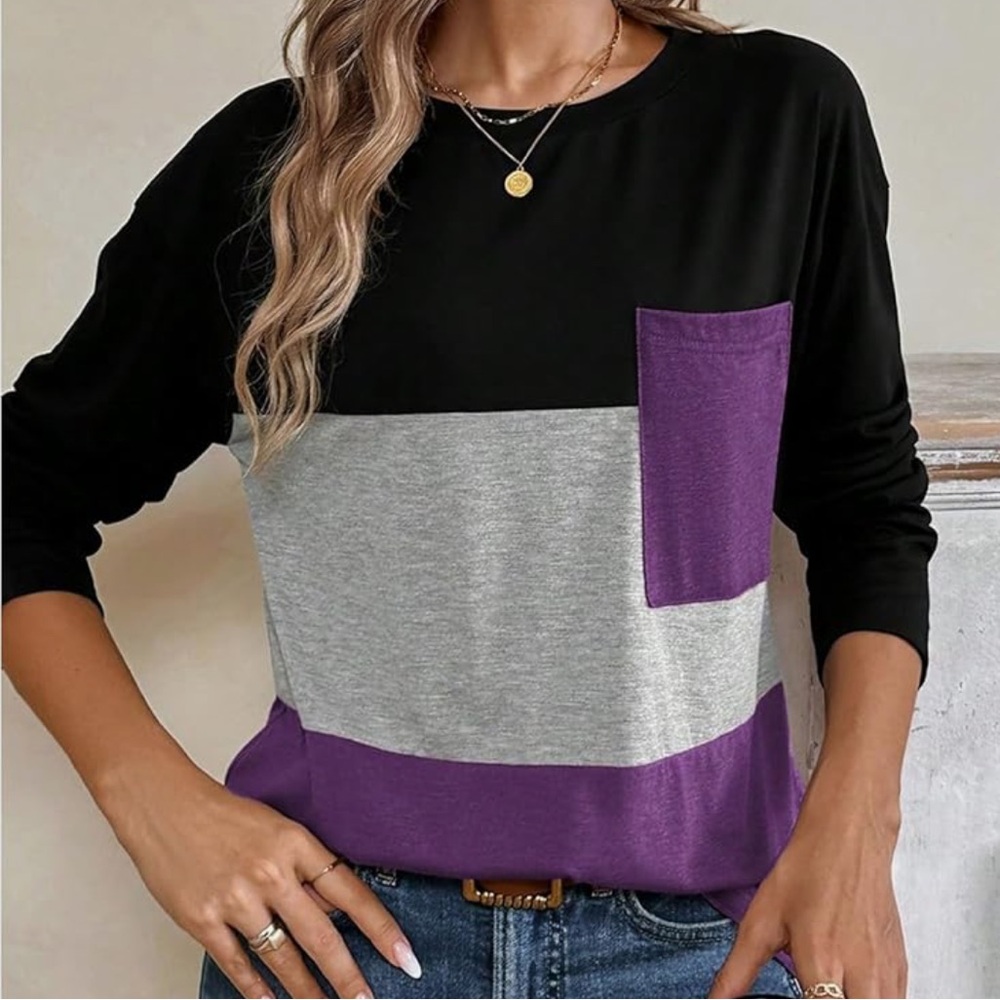 Colorblock Women's Top - Black, Gray, and Purple